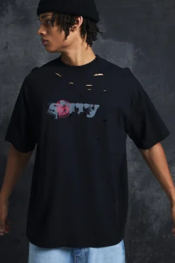 Trippie Redd Oversized Extended Neck Heavy Weight Washed Sorry T-Shirt | BoohooMAN UK