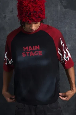 Trippie Redd Oversized Heavy Washed Raglan Flame T-shirt | BoohooMAN UK