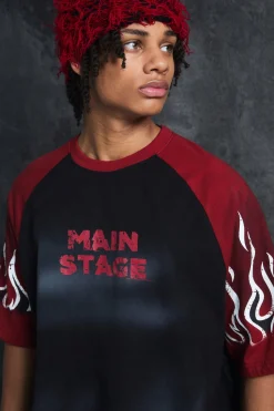 Trippie Redd Oversized Heavy Washed Raglan Flame T-shirt | BoohooMAN UK