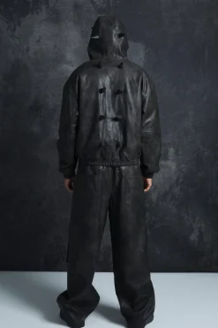 Trippie Redd Relaxed Faux Leather Elastic Waist Cargo Trouser | BoohooMAN UK