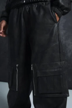 Trippie Redd Relaxed Faux Leather Elastic Waist Cargo Trouser | BoohooMAN UK