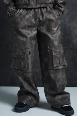 Trippie Redd Relaxed Faux Leather Elastic Waist Cargo Trouser | BoohooMAN UK
