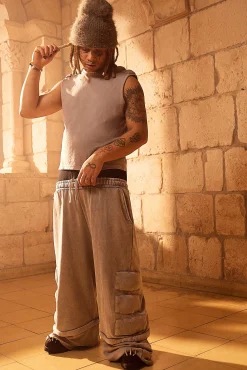 Trippie Redd Relaxed Washed Padded Jogger | BoohooMAN UK