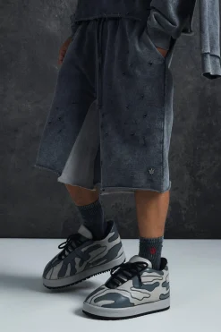 Trippie Redd Relaxed Washed & Distressed Double Waistband Long Length Short | BoohooMAN UK