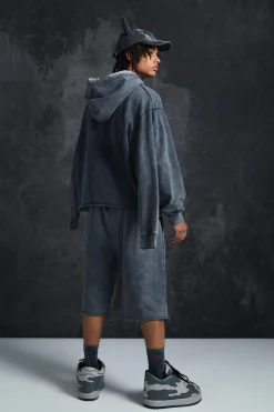 Trippie Redd Relaxed Washed & Distressed Double Waistband Long Length Short | BoohooMAN UK