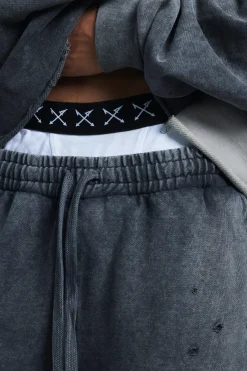 Trippie Redd Relaxed Washed & Distressed Double Waistband Long Length Short | BoohooMAN UK