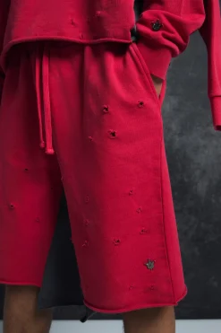 Trippie Redd Relaxed Washed & Distressed Double Waistband Long Length Short | BoohooMAN UK