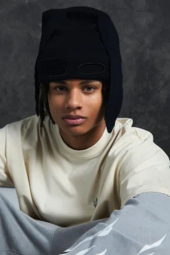 Trippie Redd Ribbed Bunny Ears Beanie In Black | BoohooMAN UK