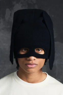 Trippie Redd Ribbed Bunny Ears Beanie In Black | BoohooMAN UK