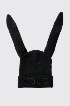 Trippie Redd Ribbed Bunny Ears Beanie In Black | BoohooMAN UK