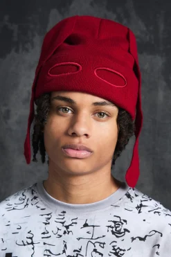 Trippie Redd Ribbed Bunny Ears Beanie In Red | BoohooMAN UK