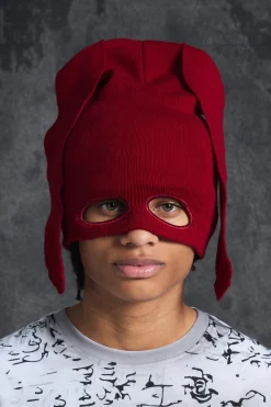 Trippie Redd Ribbed Bunny Ears Beanie In Red | BoohooMAN UK