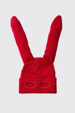 Trippie Redd Ribbed Bunny Ears Beanie In Red | BoohooMAN UK