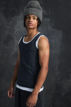 Trippie Redd Slim Washed & Distressed Faux Layer Vest | BoohooMAN UK
