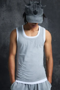 Trippie Redd Slim Washed & Distressed Faux Layer Vest | BoohooMAN UK