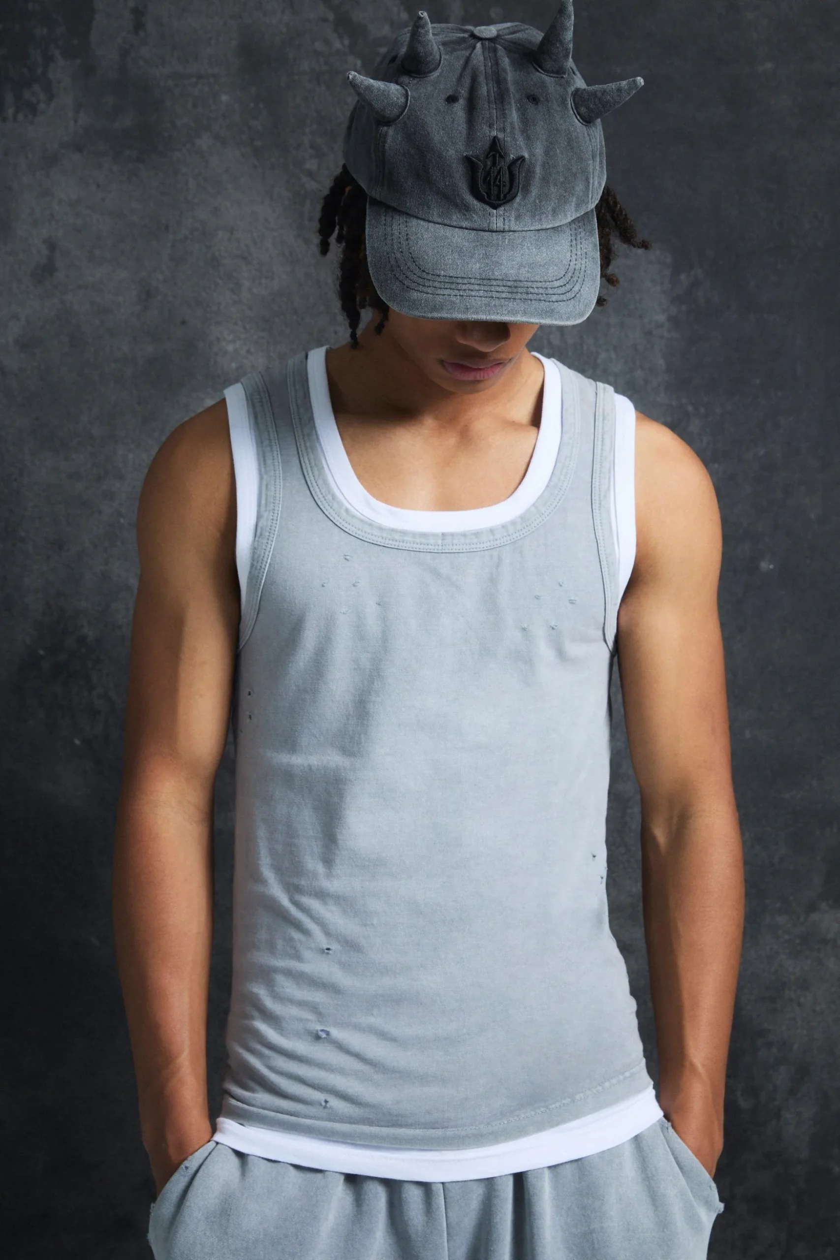 Trippie Redd Slim Washed & Distressed Faux Layer Vest | BoohooMAN UK