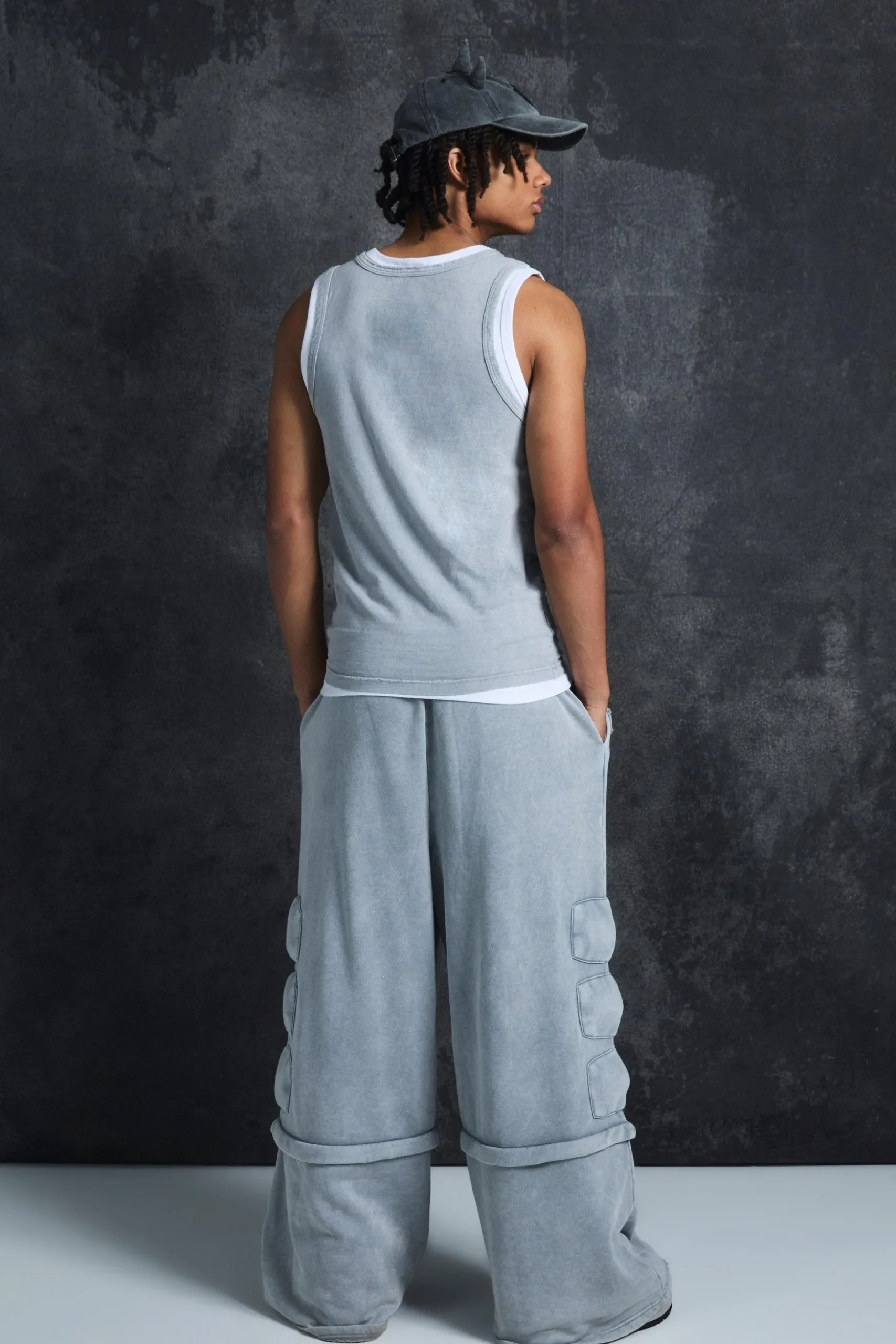 Trippie Redd Slim Washed & Distressed Faux Layer Vest | BoohooMAN UK