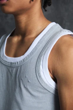 Trippie Redd Slim Washed & Distressed Faux Layer Vest | BoohooMAN UK