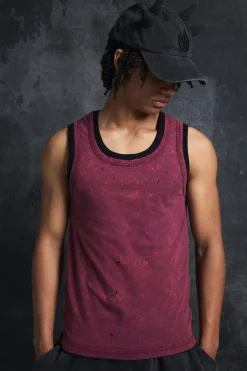 Trippie Redd Slim Washed & Distressed Faux Layer Vest | BoohooMAN UK