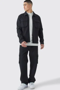 Twill Cargo Overshirt & Trouser | BoohooMAN UK