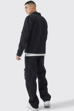 Twill Cargo Overshirt & Trouser | BoohooMAN UK
