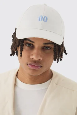 Twill Embroidered Cap In White | BoohooMAN UK