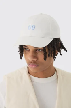 Twill Embroidered Cap In White | BoohooMAN UK