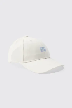 Twill Embroidered Cap In White | BoohooMAN UK