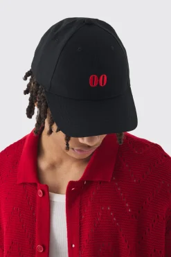 Twill Embroidered Cap In Black | BoohooMAN UK