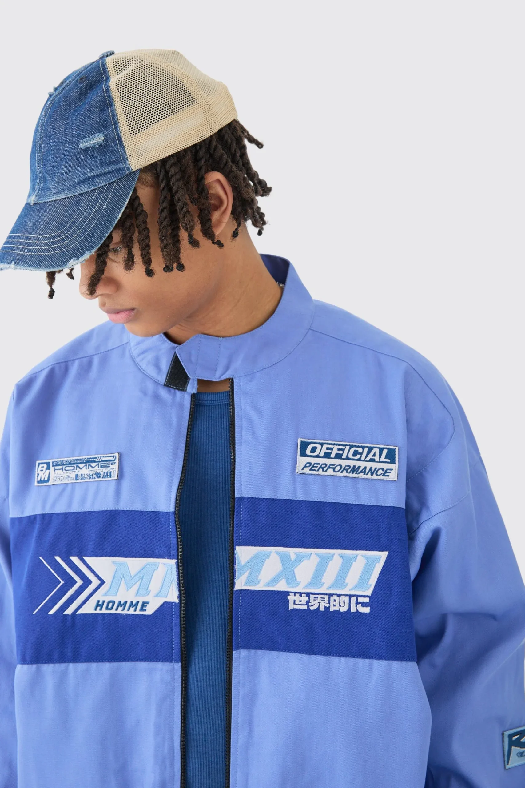 Twill Moto Jacket In Lilac | BoohooMAN UK