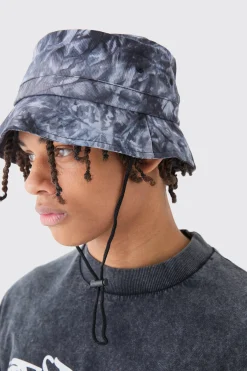 Twill Printed Boonie Hat In Black | BoohooMAN UK