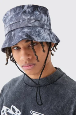 Twill Printed Boonie Hat In Black | BoohooMAN UK