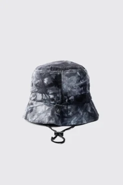 Twill Printed Boonie Hat In Black | BoohooMAN UK
