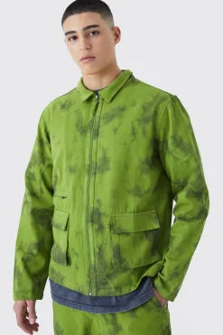 Twill Tie Dye Harrington Jacket | BoohooMAN UK