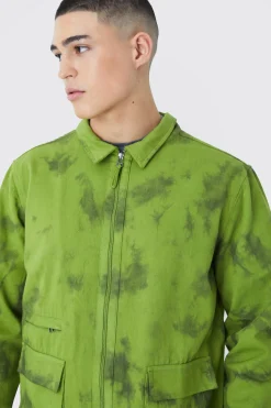 Twill Tie Dye Harrington Jacket | BoohooMAN UK