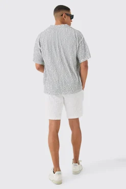 Two Tone Boxy Ripple Pleated Shirt | BoohooMAN UK