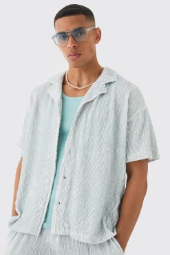 Two Tone Boxy Ripple Pleated Shirt | BoohooMAN UK