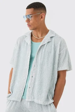 Two Tone Boxy Ripple Pleated Shirt | BoohooMAN UK