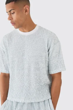 Two Tone Boxy Ripple Pleated T-shirt & Trouser | BoohooMAN UK