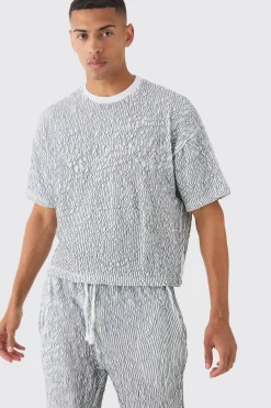 Two Tone Boxy Ripple Pleated T-shirt & Trouser | BoohooMAN UK