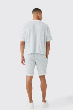 Two Tone Boxy Ripple Pleated T-shirt And Short | BoohooMAN UK