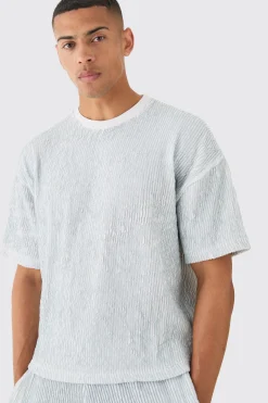 Two Tone Boxy Ripple Pleated T-shirt And Short | BoohooMAN UK