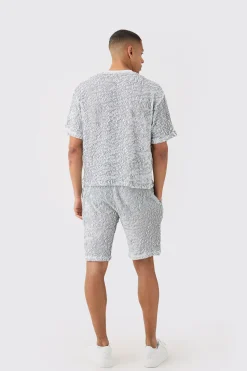 Two Tone Boxy Ripple Pleated T-shirt And Short | BoohooMAN UK