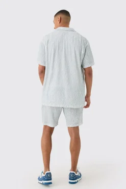 Two Tone Oversized Ripple Pleated Shirt And Short Set | BoohooMAN UK