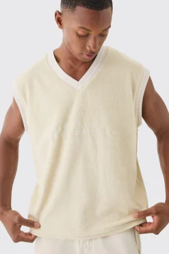 V Neck Limited Edition Towelling Sweater Vest | BoohooMAN UK