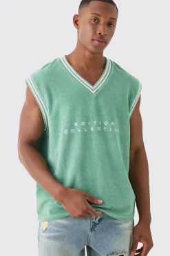 V Neck Limited Edition Towelling Sweater Vest | BoohooMAN UK