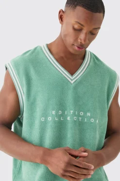 V Neck Limited Edition Towelling Sweater Vest | BoohooMAN UK