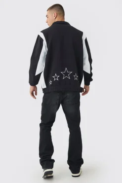 Varsity Embroidered Jersey Harrington Jacket | BoohooMAN UK