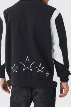 Varsity Embroidered Jersey Harrington Jacket | BoohooMAN UK