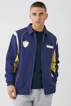 Varsity Embroidered Jersey Harrington Jacket | BoohooMAN UK